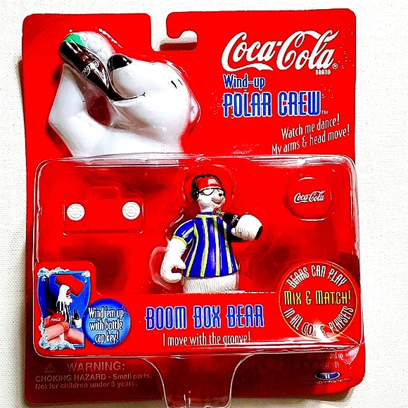 Coca-Cola Wind Up Polar Crew BOOM Box Bear Watch Him Dance Arms Head Movements - Picture 1 of 8